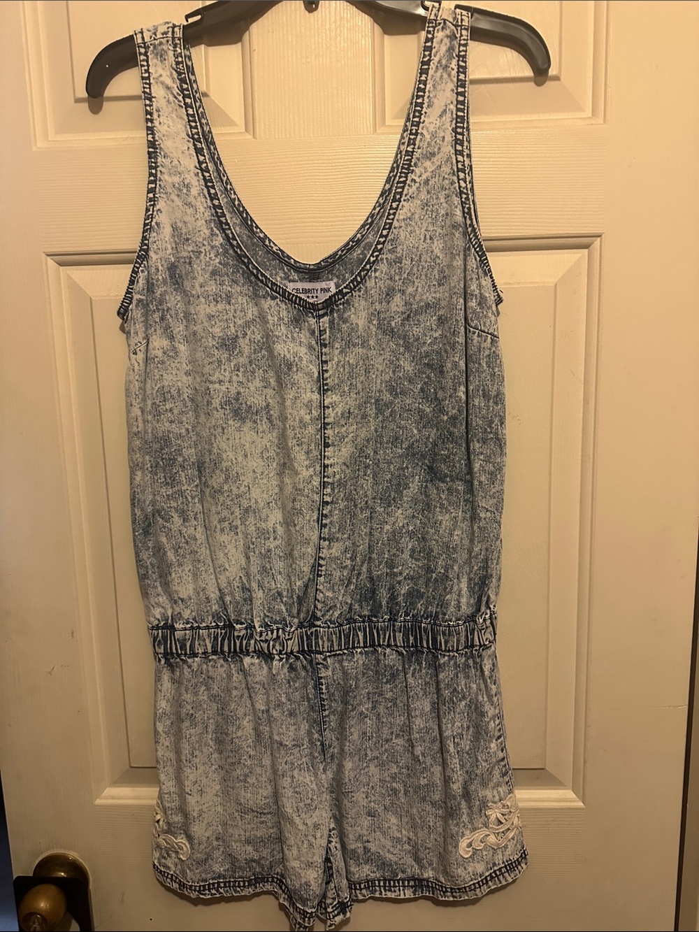 Celebrity Pink Denim Romper in Blue Like New